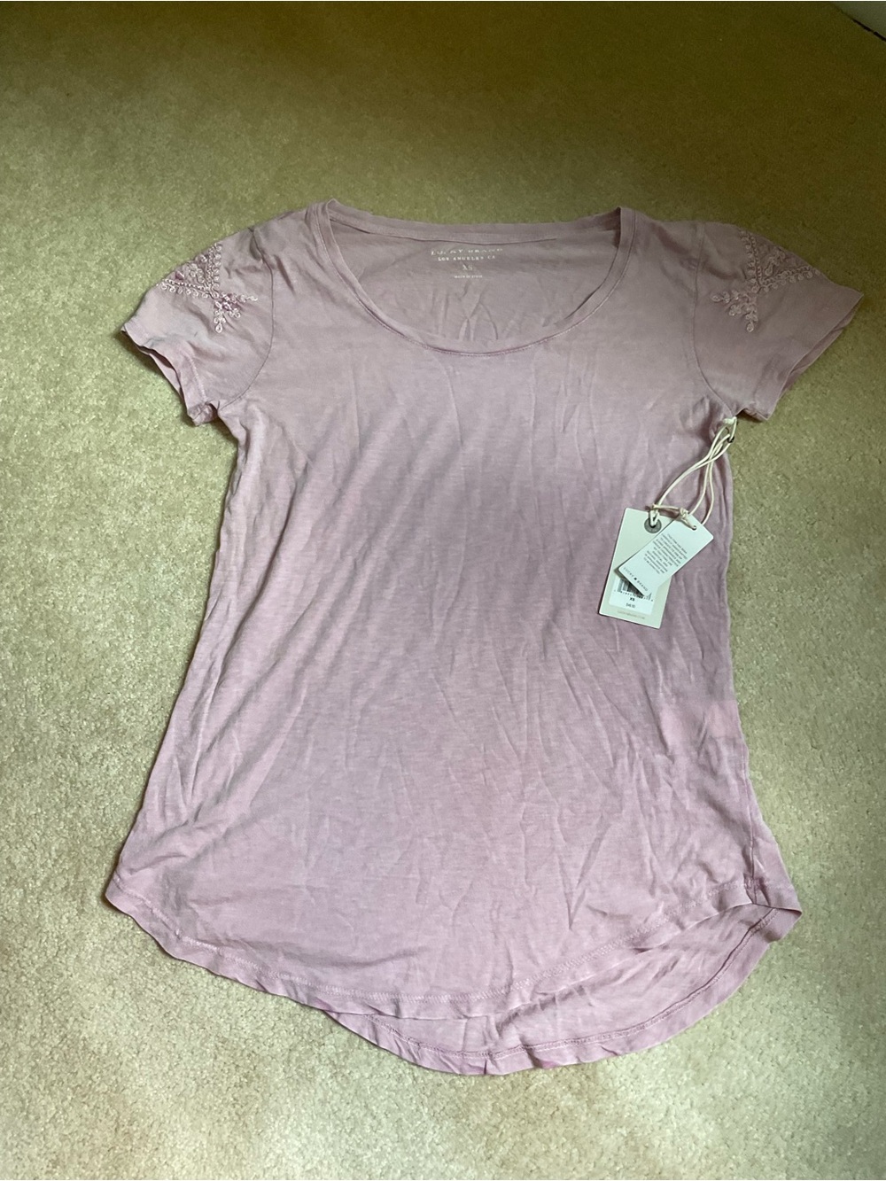 Lucky Brand Light Mauve Scoop Neck Short Sleeve Tee Shoulder  15.5” cotton modal